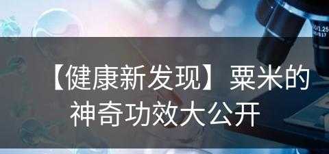 【健康新发现】粟米的神奇功效大公开